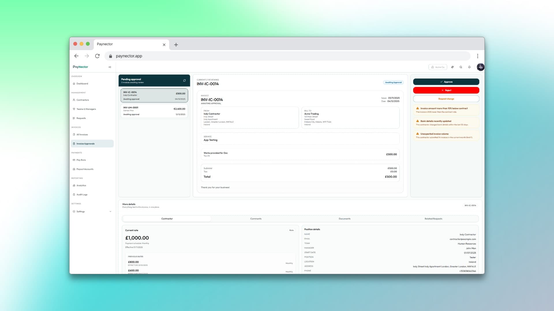 Invoice approval flow