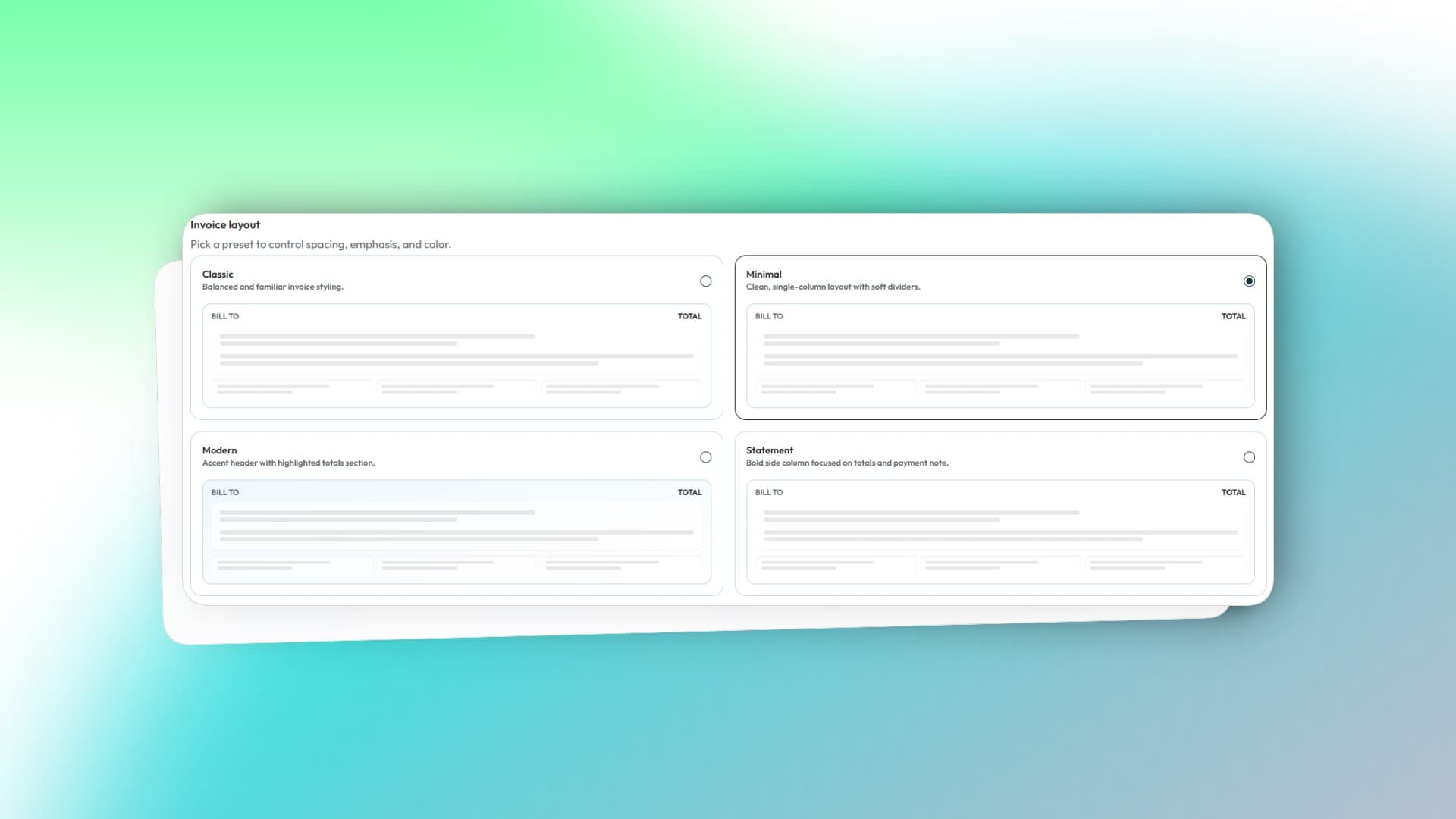 Custom invoice layout